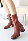 Birtani Taba Cilt Streç Topuklu Bot