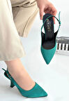 Ester Turkuaz Saten Topuklu Ayakkabı