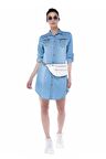 Fermuarlı ve İncili Açık Mavi Kadın Tunik