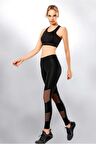 4080 Kadın Dalgıç Transparan Modelli Siyah Yüksek Bel Tayt