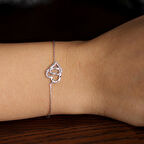 925 Ayar Gümüş Kalemli İki Kalp Modeli Zincir Bileklik, Beyaz