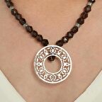 925 Ayar Gümüş Smoki Quartz Taşlı Ajur Kolye