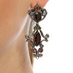 925 Ayar Gümüş ve Bronz Karışımı Garnet Taşlı Otantik Küpe