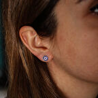 925 Ayar Gümüş Nazar Küpe, Beyaz