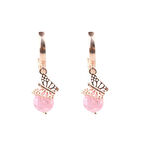 925 Ayar Gümüş Buzlu Pink Quartz Taşlı Kelebek Küpe