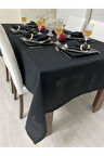 Keten Görünümlü Simli Begonvil Masa Örtüsü Siyah