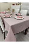 Keten Görünümlü Simsiz Begonvil Masa Örtüsü Pudra Pembe 13 Parça