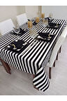 Siyah Beyaz Çizgili Sıvı Geçirmez Dertsiz Masa Örtüsü 25 Parça