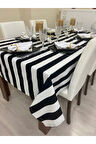 Sıvı Geçirmez Dertsiz Masa Örtüsü Siyah Beyaz Kalın Çizgi
