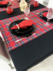 Sıvı Geçirmez Siyah Masa Örtüsü Ekose Runner Ve Peçete 15 Parça