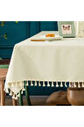 Püskül Detaylı Sıvı Geçirmez Dertsiz Masa Örtüsü