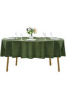 Sıvıya Dayanıklı Yuvarlak Dertsiz Keten Masa Örtüsü Yeşil