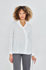  Asimetrik Pile Detay Gömlek Ekru