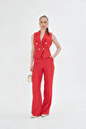 Gold Düğmeli Kısa Yelek Takım Kırmızı