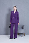 Yakası Düğme Detaylı 3lü Takım Mor