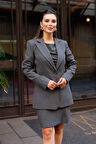 Çizgili Poliviskon Elbise-Ceket Takım Antrasit