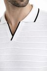 Erkek Yazlık Dokuma Triko Tişört Düğmesiz  Polo Yaka Kısa Kol T-Shirt - Beyaz