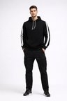 Erkek Şeritli Kapüşonlu Sweatshirt Oversize 3 iplik Pamuklu Hoodie - Siyah