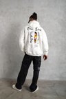 Erkek Kapüşonlu Kanguru Cepli Sweatshirt 3 İplik Pamuklu Baskılı Hoodie - Beyaz