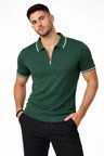 Erkek Yazlık Dokuma Triko Tişört Fermuarlı Polo Yaka Kısa Kol T-Shirt - Yeşil