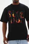 Erkek Baskılı T-Shirt Kısa Kol Bisiklet Yaka Rahat Kalıp Tişört - Siyah