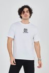 Erkek Baskılı T-Shirt Kısa Kol Bisiklet Yaka Regular Fit Rahat Kalıp Günlük Tişört - Beyaz