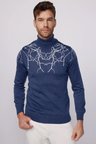 Erkek Yarım Bağazlı Kazak Baskılı Dokuma Triko - ndigo