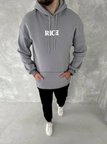 Erkek 3 İplik Pamuklu Kapüşonlu Kanguru Cepli Baskılı Oversize Hoodie Sweatshirt - Gri
