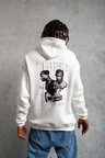 Erkek 3 İplik Pamuklu Kapüşonlu Baskılı Cepli Oversize Sweatshirt Hoodie - Beyaz