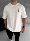 Erkek Kısa Kol Yazlık Tişört Bisiklet Yaka Baskılı Oversize T-Shirt - Beyaz