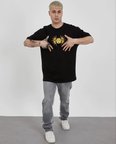Erkek Kısa Kol Yazlık Tişört Bisiklet Yaka Baskılı Oversize T-Shirt - Siyah