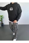 Erkek 3 İplik Pamuklu Kapüşonlu Baskılı Cepli Oversize Sweatshirt Hoodie - Siyah