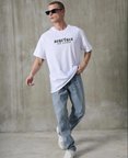 Erkek Kısa Kol Yazlık Tişört Bisiklet Yaka Baskılı Oversize T-Shirt - Beyaz