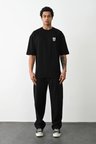 Erkek Kısa Kol Yazlık Tişört Bisiklet Yaka Baskılı Oversize T-Shirt - Siyah