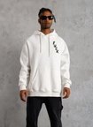 Erkek 3 İplik Pamuklu Kapüşonlu Baskılı Cepli Oversize Sweatshirt Hoodie - Beyaz