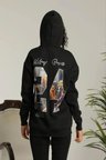 Kadın Oversize Kapüşonlu Cepli Baskılı 3 İplik Pamuklu Hoodie Sweatshirt - Siyah