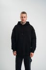 Erkek 3 İplik Pamuklu Oversize Kapüşonlu Nakışlı Hoodie SweatShirt - Siyah