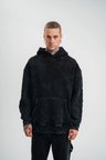 ERKEK 3 iplik Pamuklu Kapüşonlu Yıkamalı Nakışlı Hoodie SweatShirt - Siyah