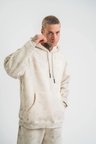 ERKEK  3 iplik Pamuklu Oversize Kapşonlu Yıkamalı SweatShirt Hoodie - Krem
