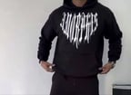 Erkek Kapüşonlu Kanguru Cepli Sweatshirt 3 İplik Pamuklu Baskılı Hoodie -  Siyah