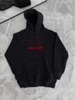 Kadın Oversize Kapüşonlu Cepli Baskılı 3 İplik Pamuklu Hoodie Sweatshirt - Siyah