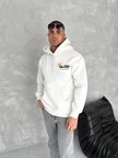 Erkek Kapüşonlu Kanguru Cepli Sweatshirt 3 İplik Pamuklu Baskılı Hoodie - Beyaz
