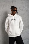 Erkek 3 İplik Pamuklu Baskılı Kapüşonlu Cepli Sweatshirt Hoodie - Beyaz