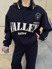 Kadın 3 İplik Pamuklu Yakalı Sweat Baggy Pantolonlu Alt-Üst Takım - Siyah