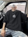 Erkek Kısa Kol Yazlık Tişört Bisiklet Yaka Baskılı Oversize T-Shirt - Siyah