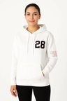 Kadın Kapüşonlu Kanguru Cepli Sweatshirt 3 İplik Pamuklu Baskılı Hoodie - Beyaz