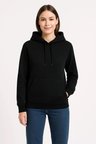 Kadın 3 İplik Pamuklu Kapüşonlu Kanguru Cepli Sweatshirt hoodie - Siyah