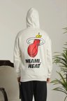 Erkek 3 İplik Pamuklu Kapüşonlu Baskılı Cepli Oversize Sweatshirt Hoodie - Beyaz