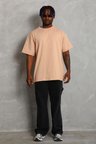 Erkek Düz Yazlık Kısa Kol Tişört Bisiklet Yaka Oversize T-Shirt - Bej