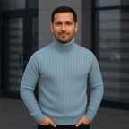 Erkek Tam Boğazlı Balıkçı Yaka Triko Kazak Kalın Fitilli - Bebek Mavisi